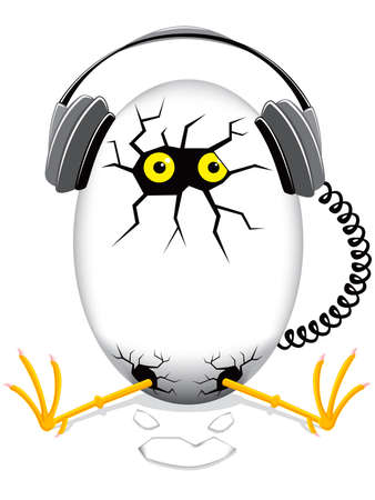 chicken baby in an egg with headphonesのイラスト素材