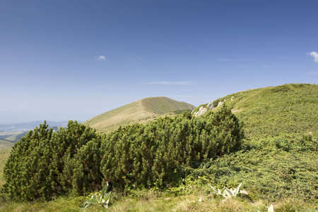Mountain landscape with deep blue sky. Location: Bulgaria, Balkan Mountains Range, peak Kom
