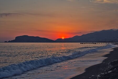 Mediterranean sea sunset bay tourism travel adventureの写真素材