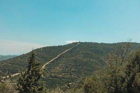 View of the mountains in Crete, Greece on a sunny dayの写真素材