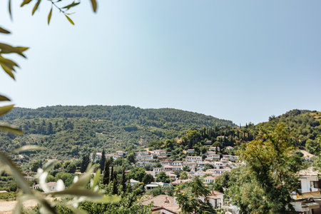 Panorama of tourist Turkish village in the mountainsの写真素材