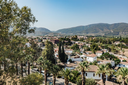 Panorama of tourist Turkish village in the mountainsの写真素材