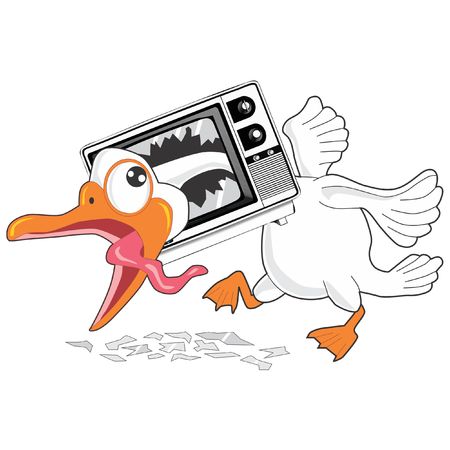 funny goose cartoon Break the televisionのイラスト素材