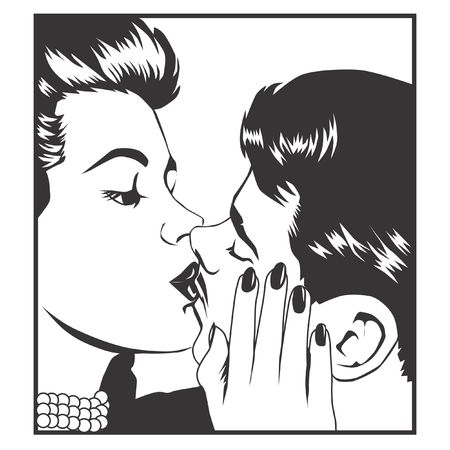 retro couple kiss image black and white2のイラスト素材