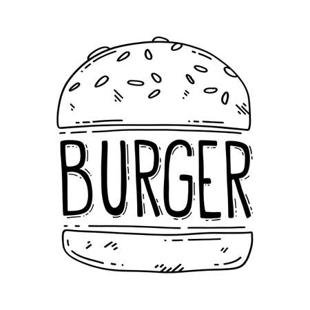 Burger sketch logo, typographyのイラスト素材