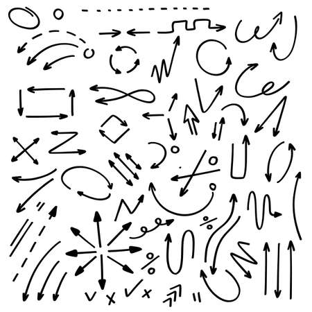 Doodle hand drawn arrow vector icons set.のイラスト素材