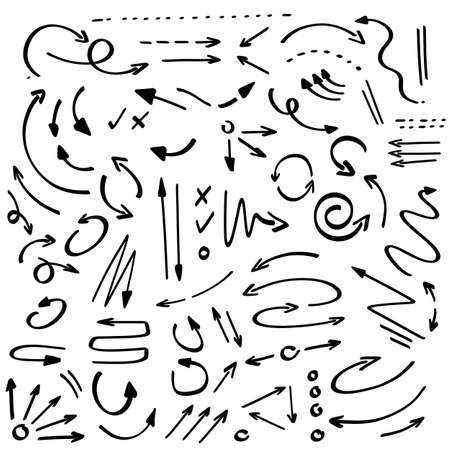 Doodle hand drawn arrow vector icons set.のイラスト素材