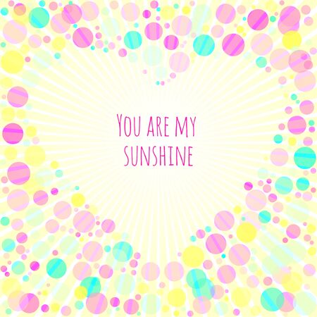 Flat cartoon Happy Valentines Day card. Heart shape frame. Romantic quote You are my sunhine . Can used as wallpaper, flyer, invitation, poster, banner. Stock vector illustrationのイラスト素材