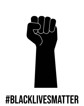 Black fist, raised clenched hand, blacklivesmatter poster. Anti-racism, revolution, strike concept. Stock vector illustration in flat style isolated on white backgroundのイラスト素材