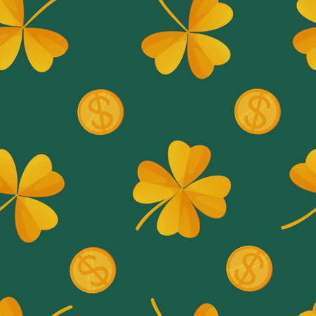 Gold clover and coins on greenのイラスト素材
