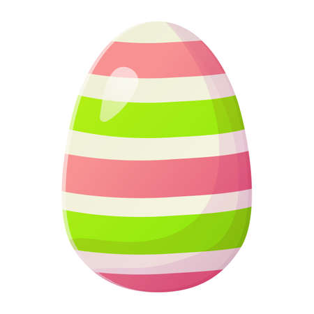 Cute realistic Easter egg painted with wide pink and green lines. Can be used as easter hunt element for web banners, posters and web pages.のイラスト素材