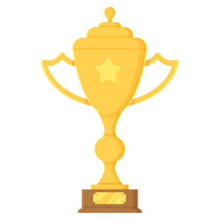 Cartoon winner cup object. Golden trophy with crown. Prize, success, competition, achievement, congratulations concept. Stock vector element isolated on white background in flat style.のイラスト素材