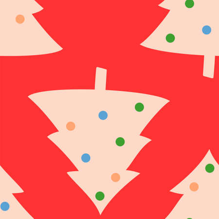 Christmas tree seamless pattern in red. New year decoration illistration in flat style. Can be used as fabric, wrapping or sweater ornament. Tradirional geometric art.のイラスト素材