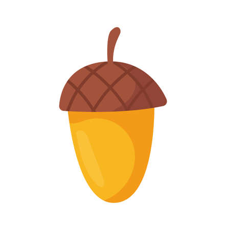 Cartoon yellow acorn element. Autumn flat symbol.のイラスト素材