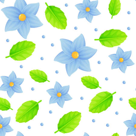 Blue spring flowers seamless pattern. Can be used as easter hunt element for web banners, posters and web pages. Stock vector illustration in cartoon realistic styleのイラスト素材