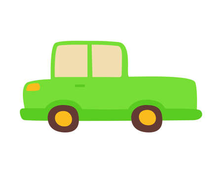 Cute green children toy car illustration in flat cartoon styleのイラスト素材