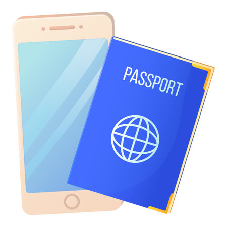 Smartphone with pasport. Online booking concept. Stock vector illustration isolated on white background.のイラスト素材