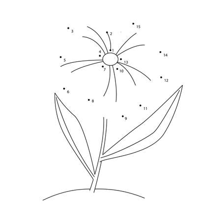 Connect the dots game. Flower printable worksheet for kids. Can be used as children coloring book.のイラスト素材