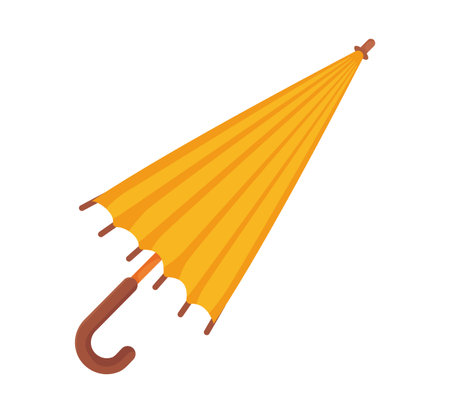 Fall yellow folded umbrella. Meteorolgy concept. Stock vector illustration isolated on white background in flat cartoon styleのイラスト素材