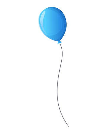 Blue balloon with string flying. Stock vector illustration isolated on a white background in cartoon realistic style. Party, anniversary, birthday, New Year celebration decoration element.のイラスト素材