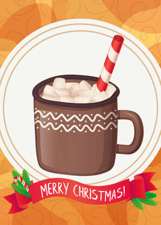 Cozy cacao with marshmallow christmas greeting card.のイラスト素材