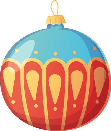 Christmas Blue and red ornament traditional ball in realistic cartoon style.のイラスト素材