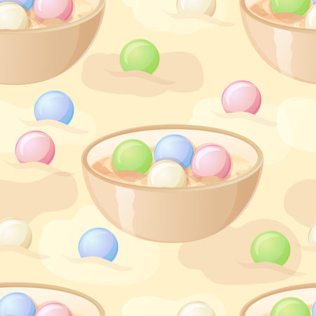Chinese Tangyuan seamless pattern. Asian food illustration in cartoon styleのイラスト素材