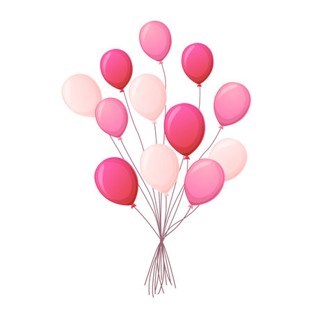 Pink. red and white bunch of realistic cartoon baloons. Stock vector illustration for greeting card, party invitationy, poster design, flyer, love decor, valentine banners.のイラスト素材