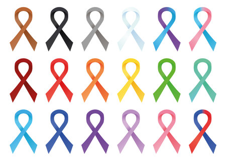 Set of awareness ribbons in different colors. Solidarity day concept.のイラスト素材