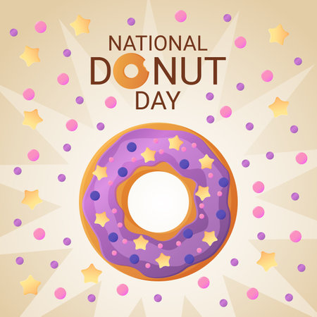 National Donut Day banner. 2 june. Stock vector illustion in flat cartoon style.のイラスト素材