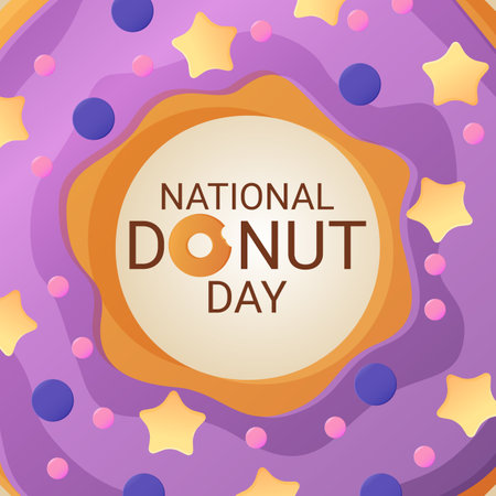 National Donut Day banner. 2 june. Stock vector illustion in flat cartoon style.のイラスト素材