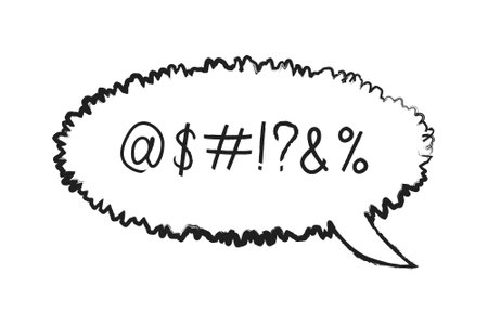 swear speech bubble in aggressive naive doodle sketch style. Hate message, bad words, anger dialog concept.のイラスト素材