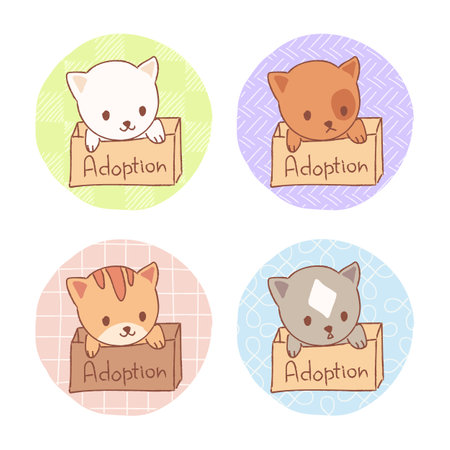 Kawaii cat set in the box. Pet adoption concept.のイラスト素材