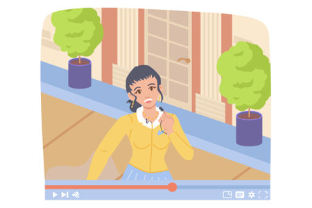 Girl vlogger streaming from the street.のイラスト素材