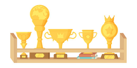 Trophy shelf. Golden prize collection. sport winner concept.のイラスト素材