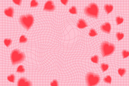 Pink red heart retro psychedelic checkerboard pattern. Groovy funky textures.のイラスト素材