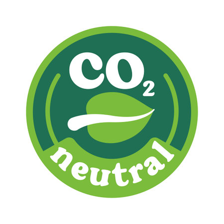 Green carbon neutral badge with CO2 symbol and leaf, promoting eco friendly practicesのイラスト素材