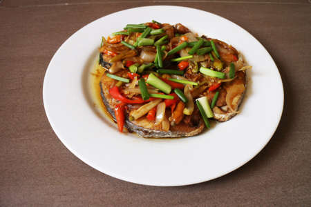 Fish sauce pepper in white dish の写真素材