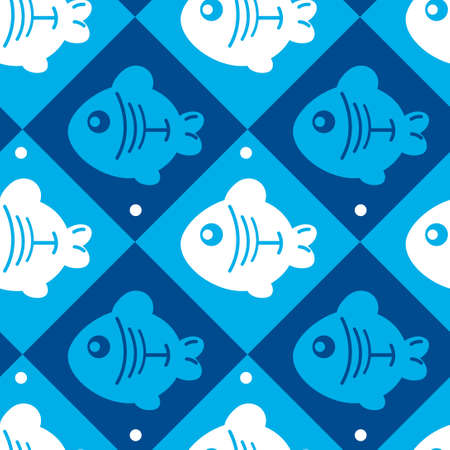 seamless pattern of fish in rhombusのイラスト素材