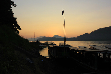 Sunset at khong river, Luang prabangの写真素材