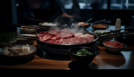 The savory flavors of SET Shabushabu Sukiyaki - a hearty hot pot dish that's perfect for sharing with friends and family!の写真素材