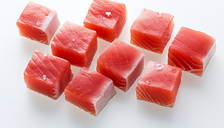Japanese food, raw tuna fish sashimi on a white backgroundの写真素材