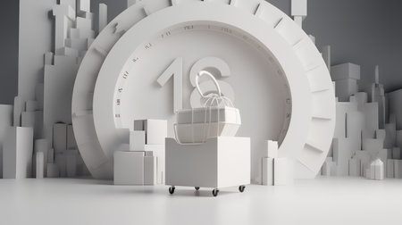 3d rendering of a briefcase with a padlock in front of a clockの素材