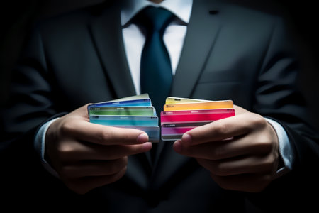 Businessman holding color samples in his hands, close-up.の素材