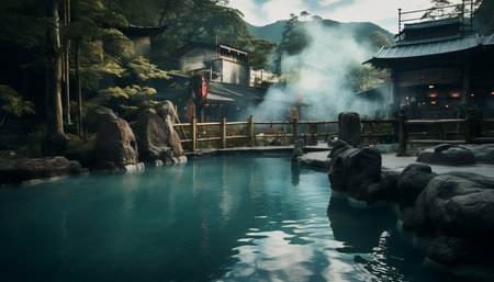 Hot spring in japanese style. Hot spring in Japan.の素材