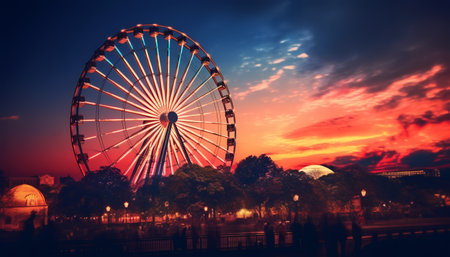 Ferris wheel in the park at sunset, Shanghai, China.の素材