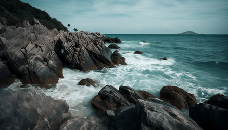Beautiful seascape with rocks on the beach in the evening
