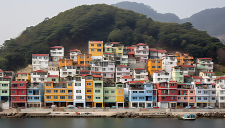 Colorful houses on the coast of Hong Kong Island, China.の素材