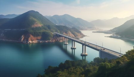 Highway in Hong Kong at sunset, China. Panoramic view.の素材