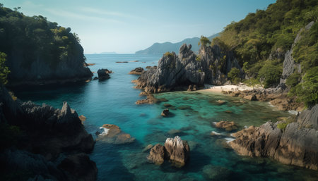 Beautiful seascape with rocks and turquoise sea.